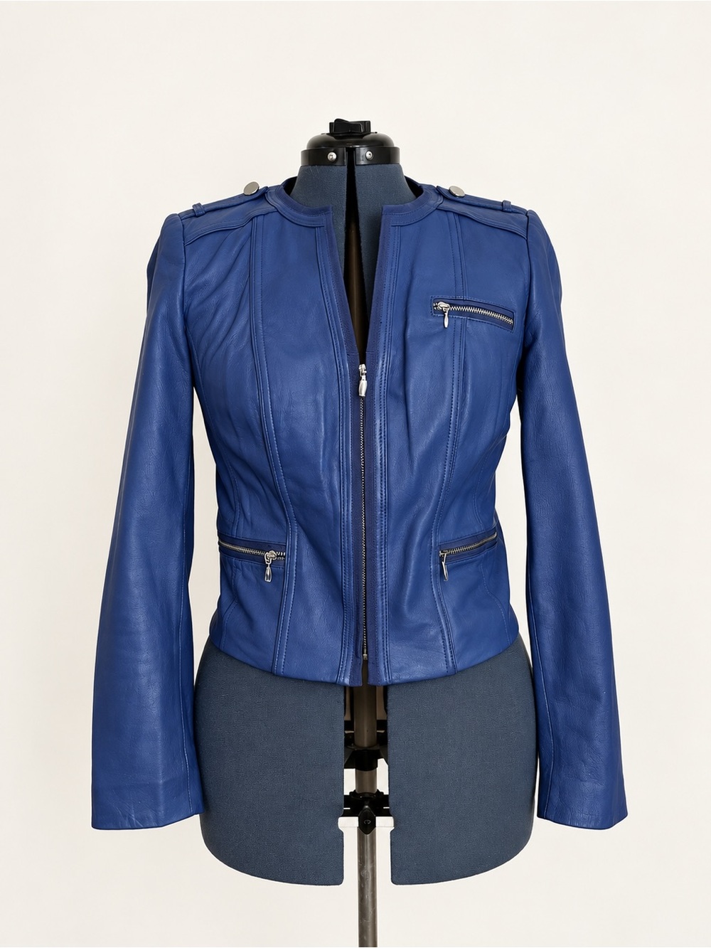 White House Black Market Periwinkle Genuine Leather Moto Jacket Size L